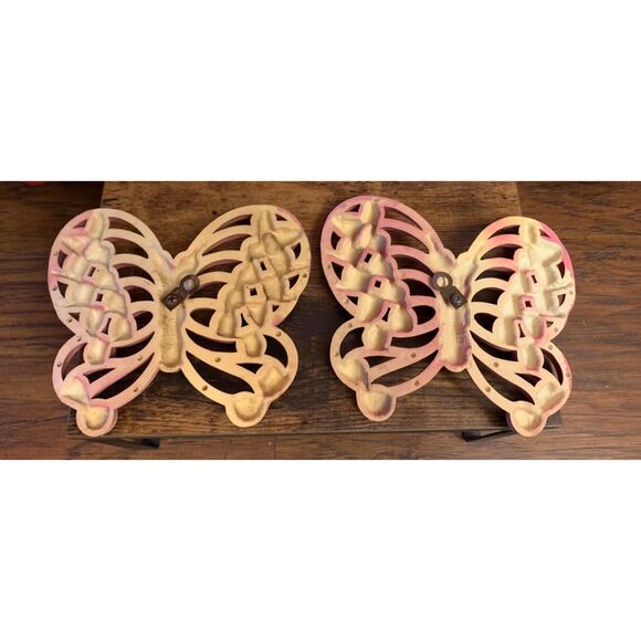 Vintage Pink Burwood Wall Pocket 1628 With 2 Matching Butterflies 2146 Boho READ - Picture 4 of 5